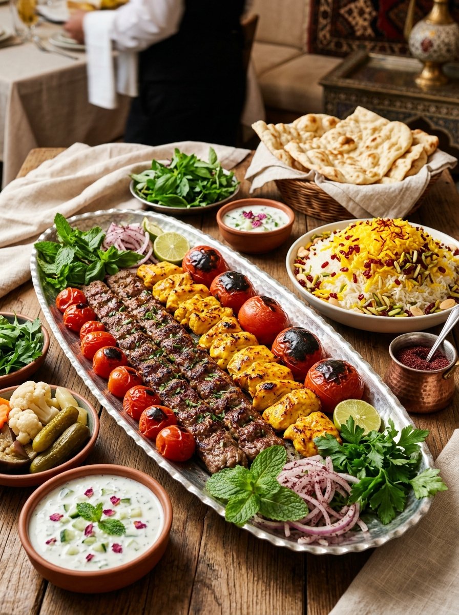 Option 2 Luxury Persian Kebab Platter with Koobideh, Chicken Kebab, and Zereshk Polo